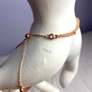Double Layer Beaded Cinch Chain with Champagne Crystal Bracelet Rose Gold Plated